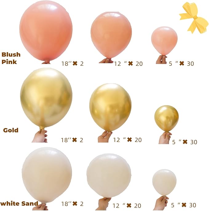 156pcs Dusty Pink Retro Blush Gold Sand White Balloon Garland Kit Arch, 5''/12''/18'' Different Sizes Retro Rose Latex Balloons For Wedding Engagement Baby&Bridal Shower Birthday Party Decoration