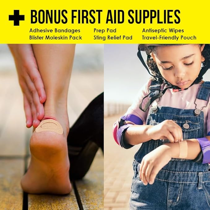 EVERLIT CARE Travel Essential Medicine First Aid Kit I Bonus Medical Supplies I TSA Compliant Mini Size Medkit for Traveling Camping Trips Individually Packed 64 Tablets (Purple)