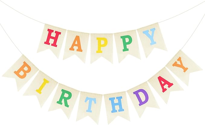 Anwyll Happy Birthday Banner - NO DIY Burlap Happy Birthday Banner Sign Happy Birthdays Party Decoration Happy Birthdays Banners Bunting for Women Men Girl Boy Celebration Party Backdrops (Rainbow)