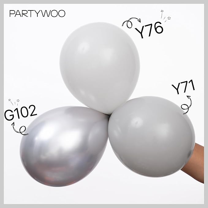 PartyWoo Gray Balloons 155pcs Different Sizes Pack of 18 12 10 5 Inch Matte Gray Latex Balloon Arch Kit Garland for Baby Shower Graduation Wedding Anniversary Birthday Party Decorations Gray-Y71