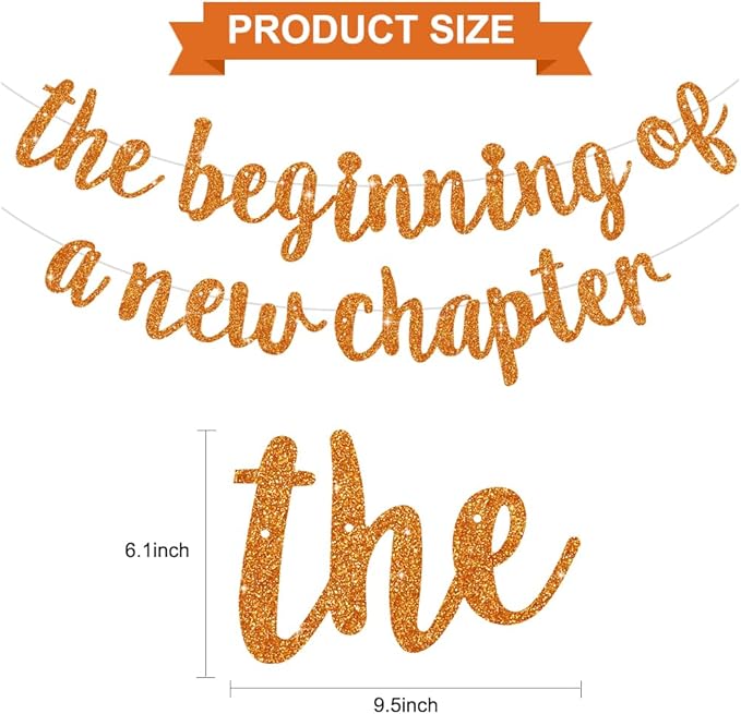 BEISHIDA Glitter Orange The Beginning of A New Chapter Banner,Farewell Book Themed Housewarming Party Congratulations Decorations,Going away Retirement party Garland,Graduation Sign 2026 Banner