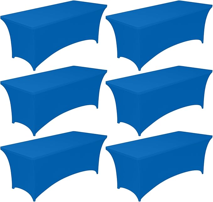 Pureegg Spandex Tablecloth 6ft - 6 Pack, Fitted and Stretch Table Cover for Rectangle Tables, Wrinkle-Resistant and Secure Fabric for Outdoor, Picnic, Party, Wedding, Banquet and Birthday, Royal Blue