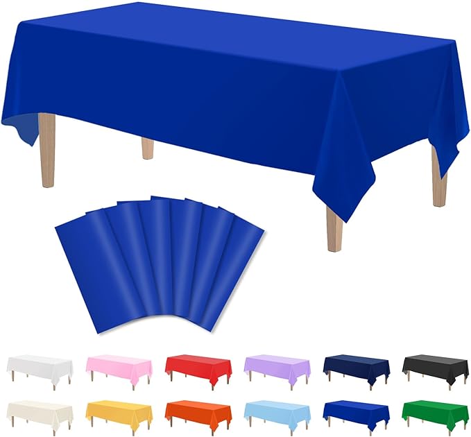 Kopokita 6PCS Royal Blue Plastic Tablecloths 54 x 108 Inch, Disposable Table Cloths Rectangle Party Table Covers