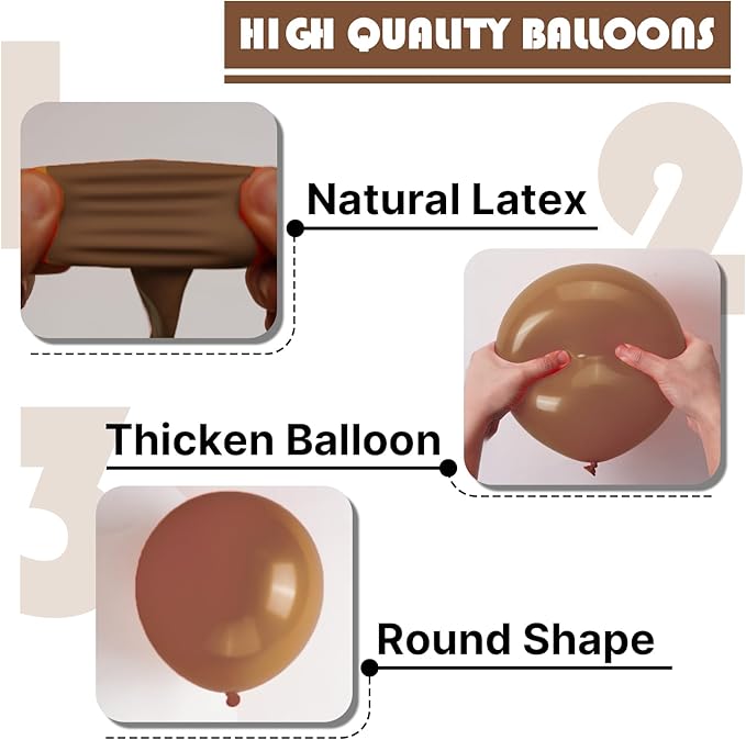 PartyWoo Brown Balloons 155pcs Different Sizes of 18 12 10 5 Inch Boho Neutral Fall Coffee Tan Balloons Arch Kit Garland for Birthday Boy Baby Shower Jungle Safari Fall Party Decorations Brown-F09