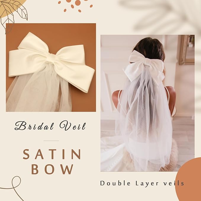 Bridal Veil Bachelorette Party Veil White Bow Wedding Veil Elegant Tulle Layer Hair Clip for Women and Girls