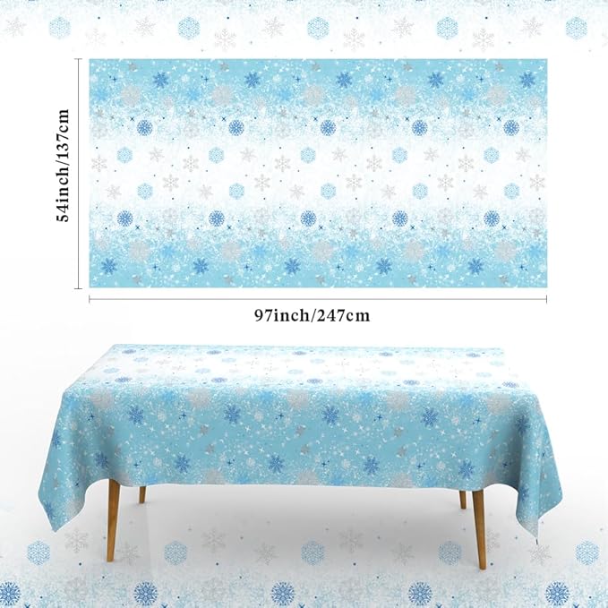 4 PCS Blue White Plastic Snowflake Tablecloth(54x108 Inch) Frozen Birthday Winter Wonderland Decorations Disposable Table Cover Tablecloths for Christmas Holiday New Year Party Favors Supplies Decor