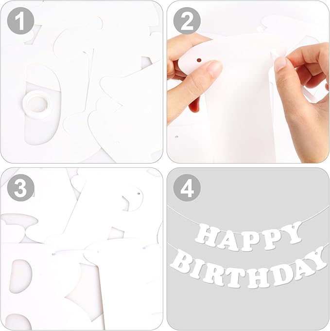 White Happy Birthday Banner Sign Birthday Backdrop Party Supplies for Kids Boys Girls Birthday Party Decorations