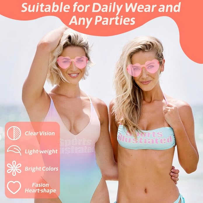 10 Pairs Heart Sunglasses Heart Shaped Sunglasses Bulk Rimless Clear Heart Glasses for Women Girl Party Favor