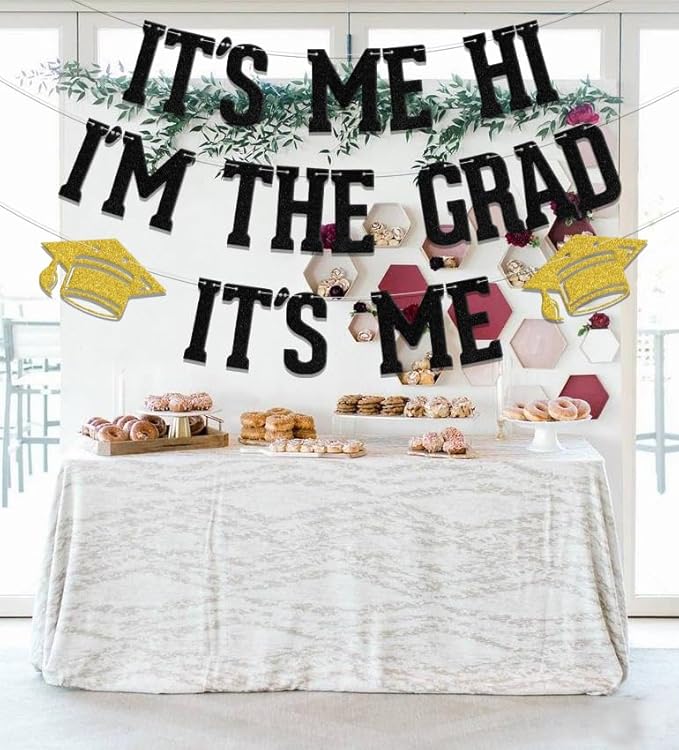 Four Ever Sweet It's Me Hi I'm The Grad It's Me Banner, Class of 2026 Graduation Decorations, College High School Graduation Party Favors, We are So Proud of You Grad Party Sign Black & Gold