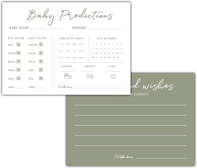 Baby Predictions and Advice Cards, 5" x 7" Minimalism Baby Shower Predictions Cards, Daily Party Games & Activities Favors for Newparents - G05