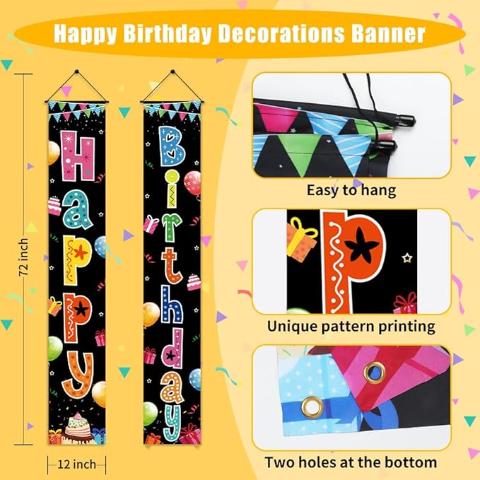 Birthday Decorations Banner, Happy Birthday Door Sign for Men Women Boys Girls Ideal Birthday Decorations Party Supplies Outdoor Indoor 72 x 12 Inch