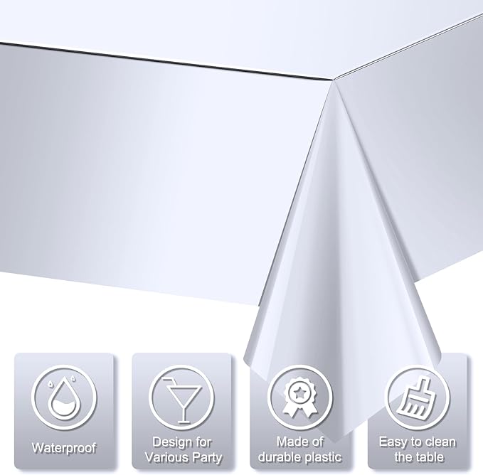 3 Pack Silver Plastic Tablecloth, Disposable Rectangle Table Covers, Holographic Metallic Foil Tablecloth Silver Party Supplies Decorations for Birthday Graduation Disco Bachelorette, 54x108Inch