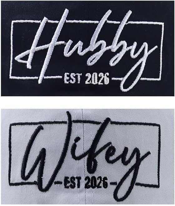 Set 2 of Wifey and Hubby Hats for Women Men, Funny Cotton New Wife Husband Embroidered Baseball Cap