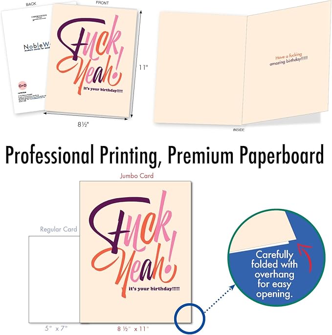 NobleWorks - Big Funny Birthday Greeting Card 8.5 x 11 Inch with Envelope (1 Pack) Oversize Jumbo Bday Eff Yeah! J6405BDG