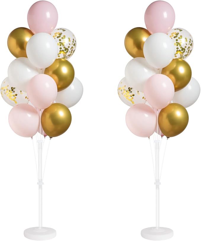 Balloon Column Stand Kit with Metallic Pearl Light Pink&Gold Balloons,Balloon Column Kit for Floor&Table Backdrop Decoration for Confession Proposal,Party Wedding Baby/Bridal Shower Birthday