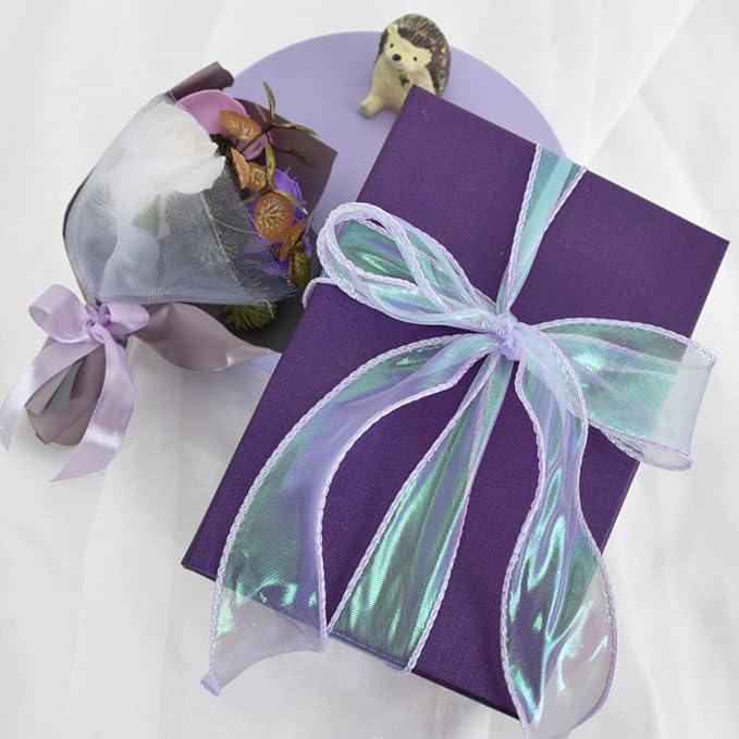 TONIFUL 1-1/2 Inch Wide Laser Light Purple Violet Wired Chiffon Ribbon Shimmer Sheer Organza Ribbons for Crafts Floral Bouquets Wedding Party Decorations Valentine's Day Gift Wrapping Bow Making(10yd)