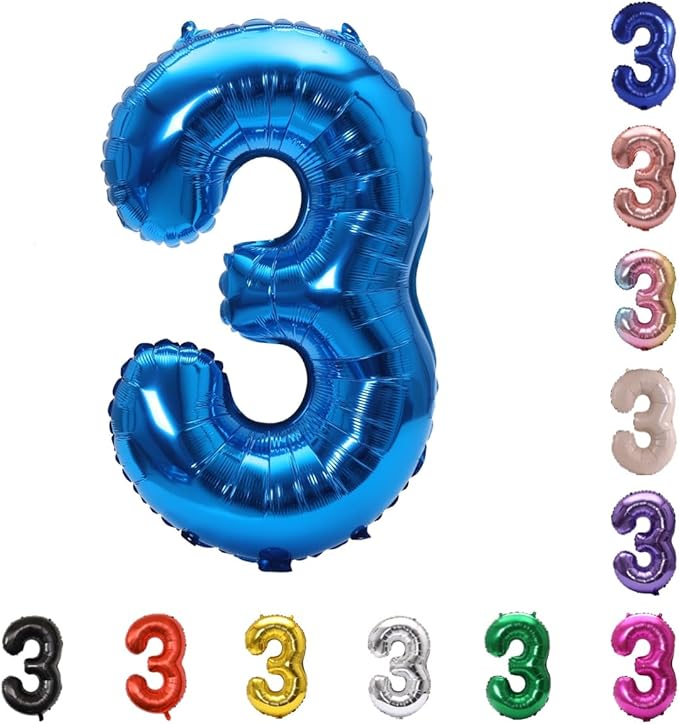 YPSelected 32 Inch Large Foil Helium Number Balloon Birthday Wedding Party 0-9 (Blue, 3)