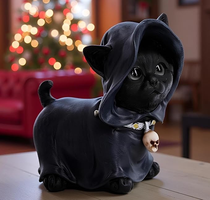 Halloween Black Cat Statue Decor Gothic Cat Lovers Witchy Home for Outdoor Patio Lawn Yard Decoration (Black)