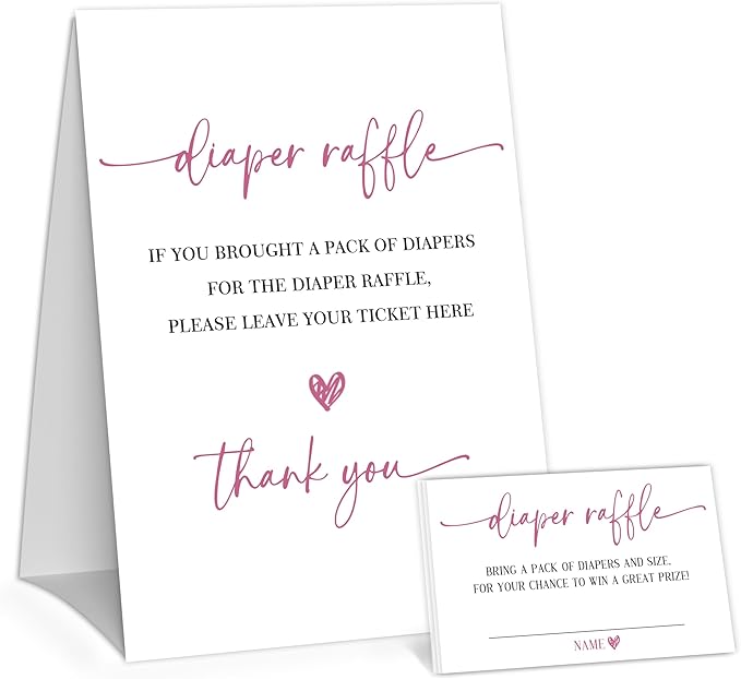 Modern Minimalist Diaper Raffle Game, Diaper Raffle Tickets for Baby Shower, Gender Neutral Tickets for Baby Shower Party Favor Decorations Supplies (1 Sign + 50 Cards) -A02
