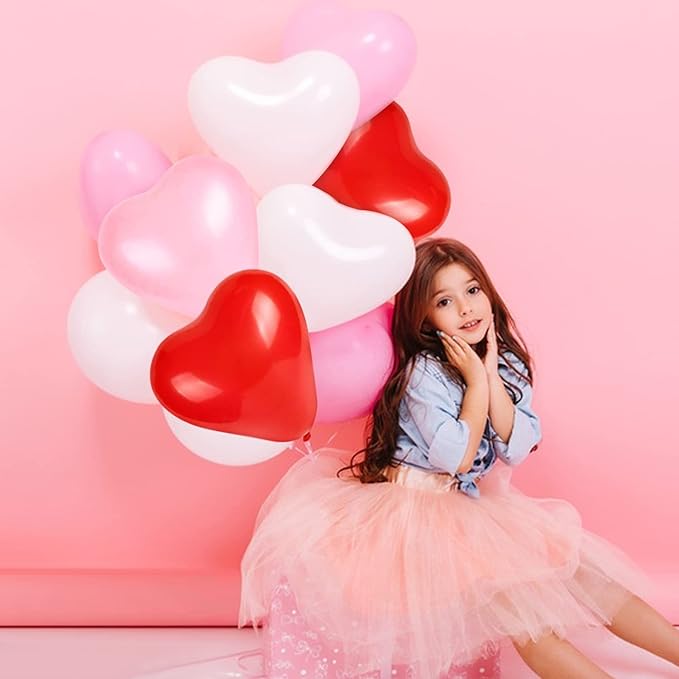 60 Pcs Love Heart Balloons 10-inch Red Pink White Latex Heart Balloons for Valentines Day Wedding Anniversary Engagement Birthday Garden Company Celebration Graduation Prom Party Romantic Decor