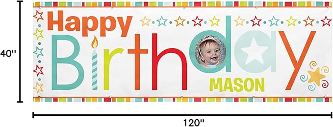 Let's Make Memories Personalized Birthday Banner - Kids Party Decorations - Custom Happy Birthday Banner - Indoor/Outdoor Vinyl - Any Text and Photo - Red Multi - 10ft