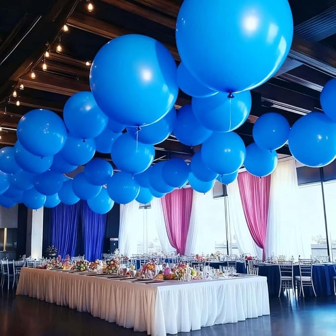 50 Pcs Giant Blue Latex Balloon Kit - Mixed Sizes (18“, 24”, 36") Ideal for Christmas, Hanukkah, Boys' Baby Showers, Pool/Beach Parties & Events