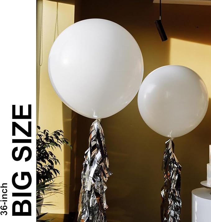 White Balloons Birthday Decorations 10 Pack 36 inch Round Wedding Ballons for White Themed Wedding Graduation Birthday Party Backdrop 4th of July Decorations Independence Day