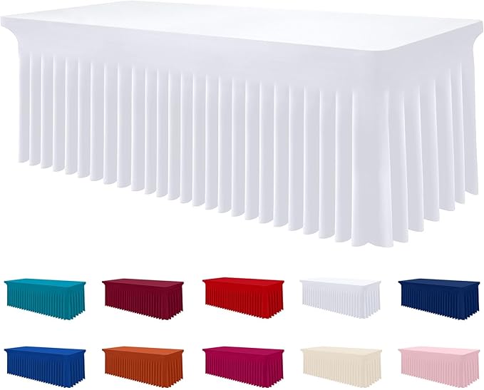 Smiry Spandex Tablecloth, Elastic Fitted Stretch Tablecloth for 5FT Rectangle Tables, Waterproof Washable Table Cover Skirt for Outdoor, Wedding, Banquet & Parties (White, 60Lx36Wx30H Inch)