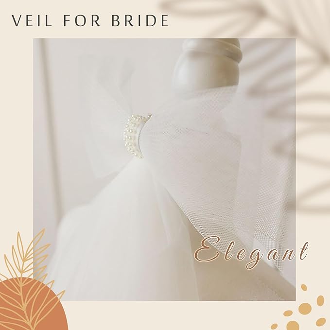 Bridal Veil Bachelorette Party Veil White Bow Wedding Veil Elegant Tulle Layer Hair Clip for Women and Girls