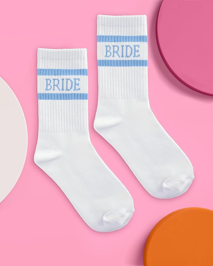xo, Fetti Bride Socks, White + Blue | Bride To Be Something Blue Gift, Bachelorette Decorations, Wedding Day Slippers, Bridal Footwear Gift