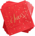 Red & Gold Cocktail Napkins - Disposable, 3 Ply, Paper, Decorative, Christmas, Love Napkins - Pack of 100