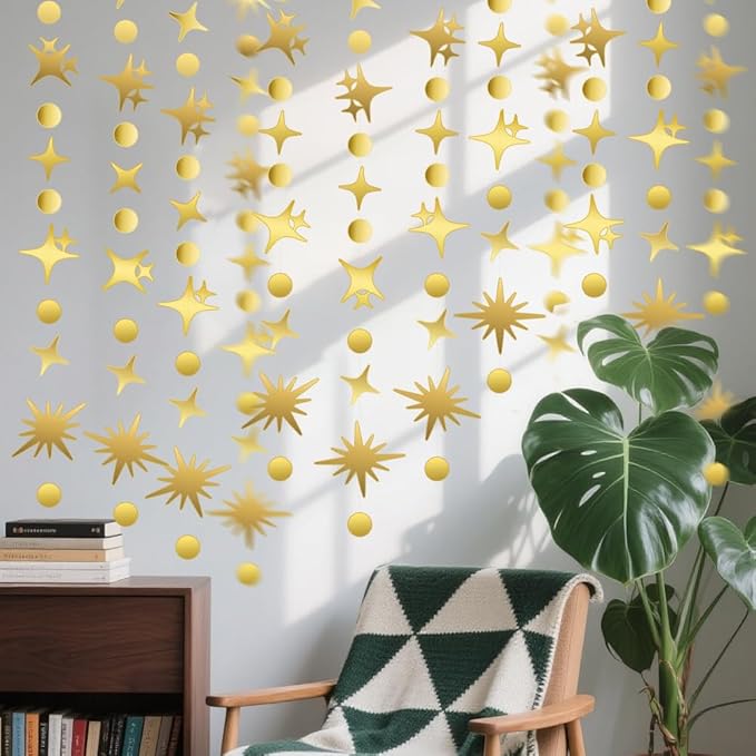 Glitter Star Garlands Decorations, 46Feet Star Paper Garland Banner, Circle Dot Star Hanging Streamers for Valentine's Day Wedding Birthday Anniversary Ramadan Graduation Party Supplies Decorations