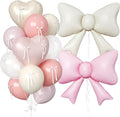 Paready Pink and Cream Heart Balloons, 38 Inch Bow Balloons, Dusty Pink Pearl White Sand White Balloon and Bow Heart Shaped Foil Balloon for Girls Birthday Bridal Baby Shower Valentines Decorations