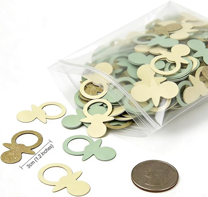 Sage Green Gold Pacifiers Table Confetti Scatters Neutral Baby Shower Boy Girl First Birthday Party Favors Gift Wrap Decor Supplies, 200PCS