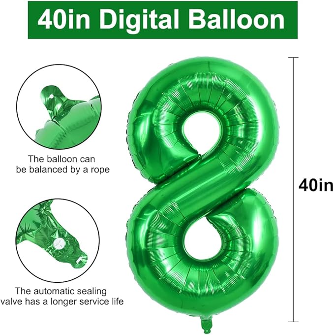 TONIFUL 40 Inch Dark Green Number 8 Balloon Foil Mylar, Self Standing Birthday Party Decorations, for Wedding, Bridal Shower, Engagement, Anniversary