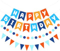 Blue & Orange Happy Birthday Banner, Happy Birthday Decorations Hanging Birthday Sign Circle Dot Triangle Bunting for Women Men Girl Boy Party Supplies