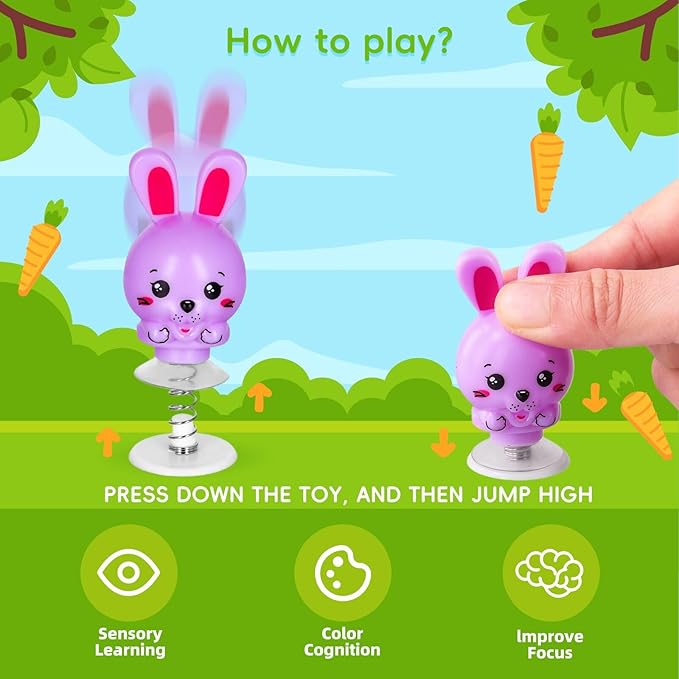 MGparty 24Pcs Easter Jumping Popper Toys Easter Basket Fillers Gifts Party Favors Supplies Stocking Stuffers Gifts for Kids Boys Girls Toddlers Bulk for Classroom Treasure Box Prizes