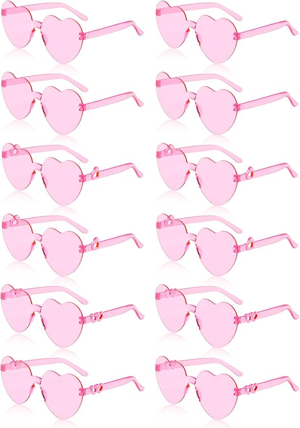 12 Pairs Heart Shaped Sunglasses Rimless Star Glasses for Men Women Party Favors Fun Colorful Glasses Accessories