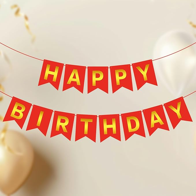 Red Gold Happy Birthday Banner Sign Happy Birthday Bunting Banner Garland for Kids Girl Woman Birthday Tea Party Decorations Bunting Flag Birthday Party Supplies