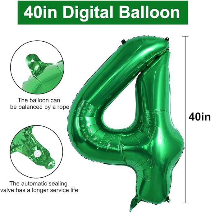 TONIFUL 40 Inch Dark Green Large Numbers Balloon 0-9 Birthday Party Decorations Foil Mylar Big Number 4 Balloon Digital 4 for Birthday Party,Wedding, Bridal Shower Engagement Photo Shoot Anniversary