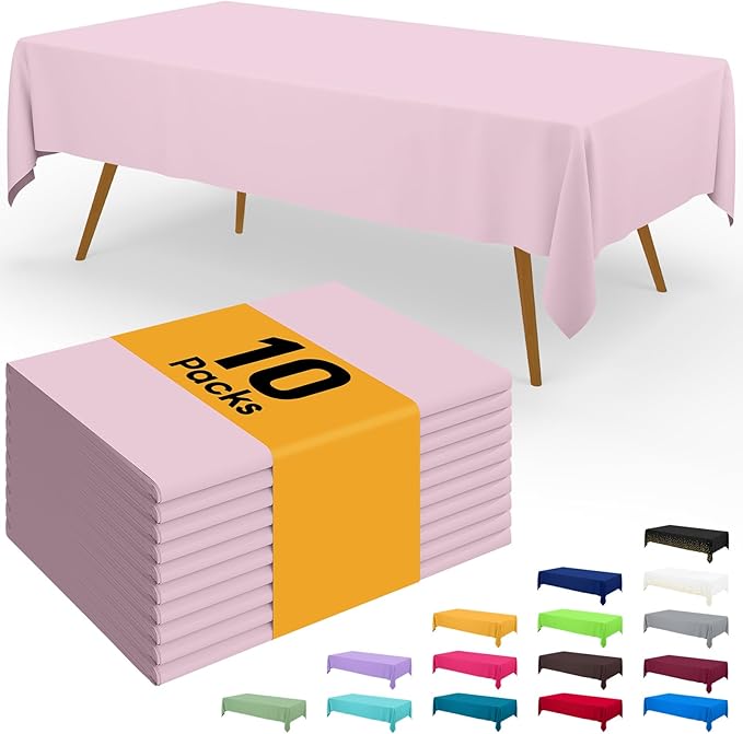 Smiry Disposable Table Cloth - 10 Pack, 54 x 108 Inch Waterproof Rectangle Tablecloths for Easter Party, Valentines & Mothers Day Decorations, Decorative Plastic Table Cover, Leakproof & Sturdy, Pink