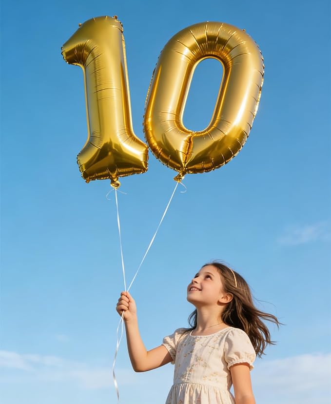 Smlpuame 40 inch Number Balloon 0-9 Gold Large Number 10 Balloons,Digital Balloons for Birthday Party Celebration Decorations Supplies, Helium Foil Number Balloons for Wedding Anniversary