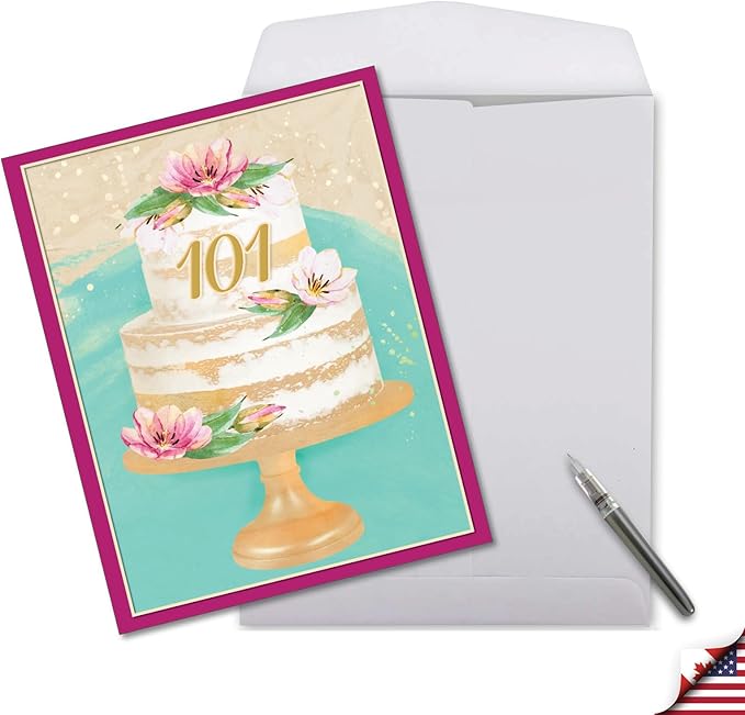 NobleWorks Jumbo 101th Milestone Birthday Greeting Card From Us 8.5 x 11 Inch with Envelope (1 Pack) Big, Jumbo Number Cake 101 J10111MBG-US