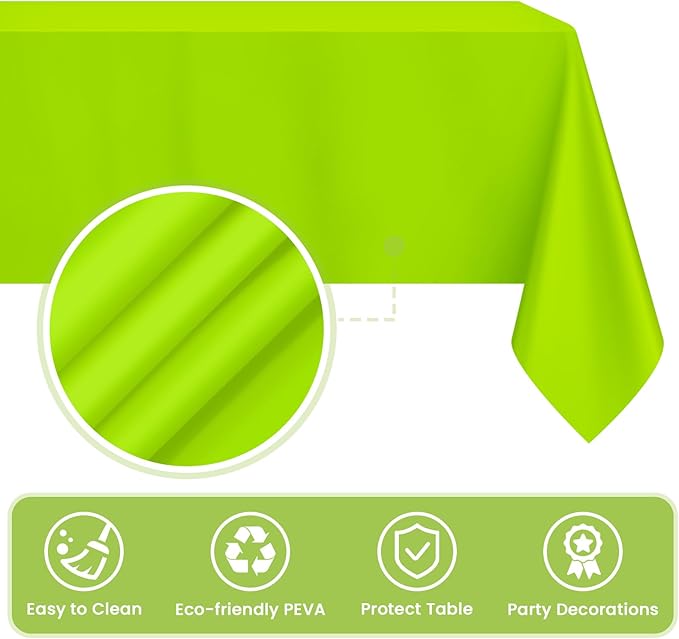 Mulbozy Lime Green Plastic Table Cloth Disposable 4 Pack, 54 × 108 Inch Tablecloths Rectangle, Green Plastic Table Cover for Party Decor