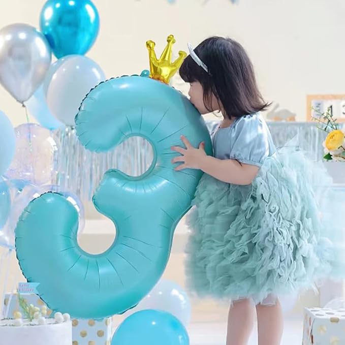 Blue Number 4 Balloon with Crown, 40 inch Blue Number Balloon 4th Birthday Party Decoration BlueCrown Balloons 0-9 for Birthday Party Anniversary Decorations Supplies