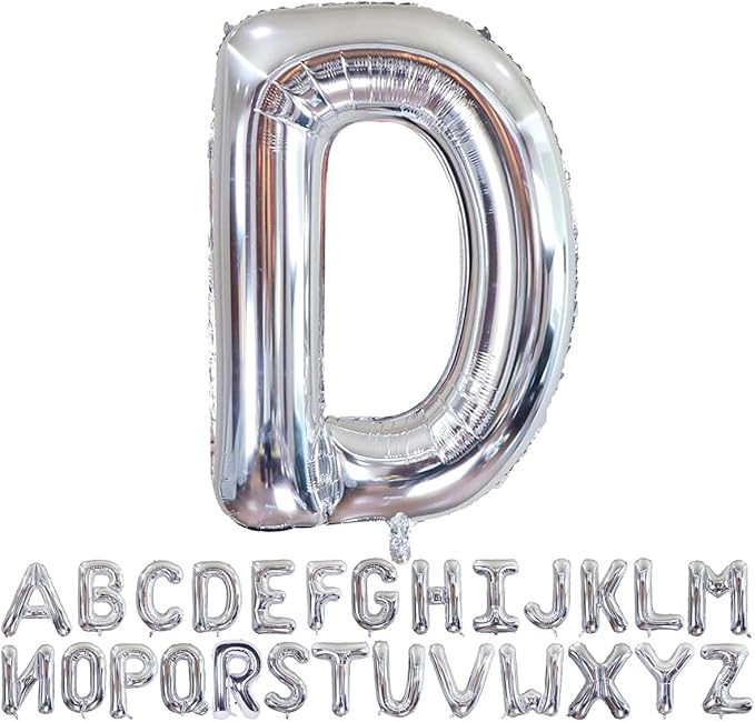 Silver Letter D Balloons 40 inch Large Alphabet D Balloons Silver Helium Foil Letter Balloon Banner for Birthday Party Anniversary Wedding Decoration