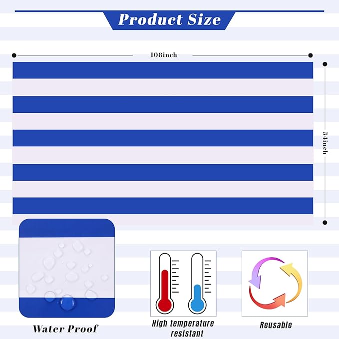 Kesfey 3 Packs Blue and White Vertical Striped Tablecloth 54 x 108 Inch Nautical Blue Stripe Plastic Table Cover Roll Waterproof Disposable Geometric Picnic Party Table Cloth for Dining Family Banquet