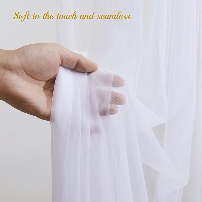 20x8ft White Tulle Backdrop Curtain with Lights String for Parites, Sheer Backdrop Curtains for Wedding Baby Shower Birthday Party Photo Shoot Decorations