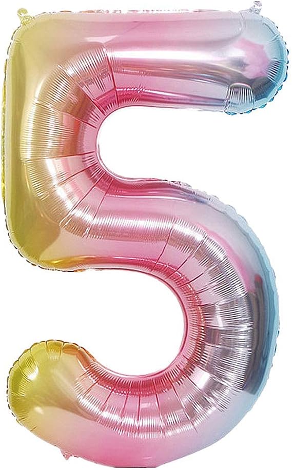 40 Inch Gradient Color Large Foil Helium Number Balloon Birthday Wedding Party 0-9 (Rainbow, 5)
