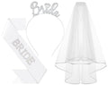 3Pcs Bride to Be Headband with Sash and Veil for Bachelorette Party Decorations, Bridal Shower Accessories for Gift, Favors - Silver